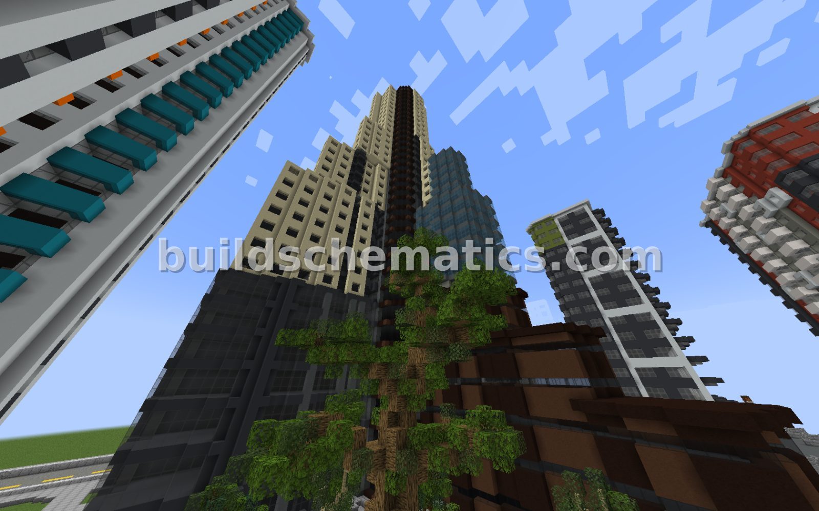 Giant City Skyscraper with Trees