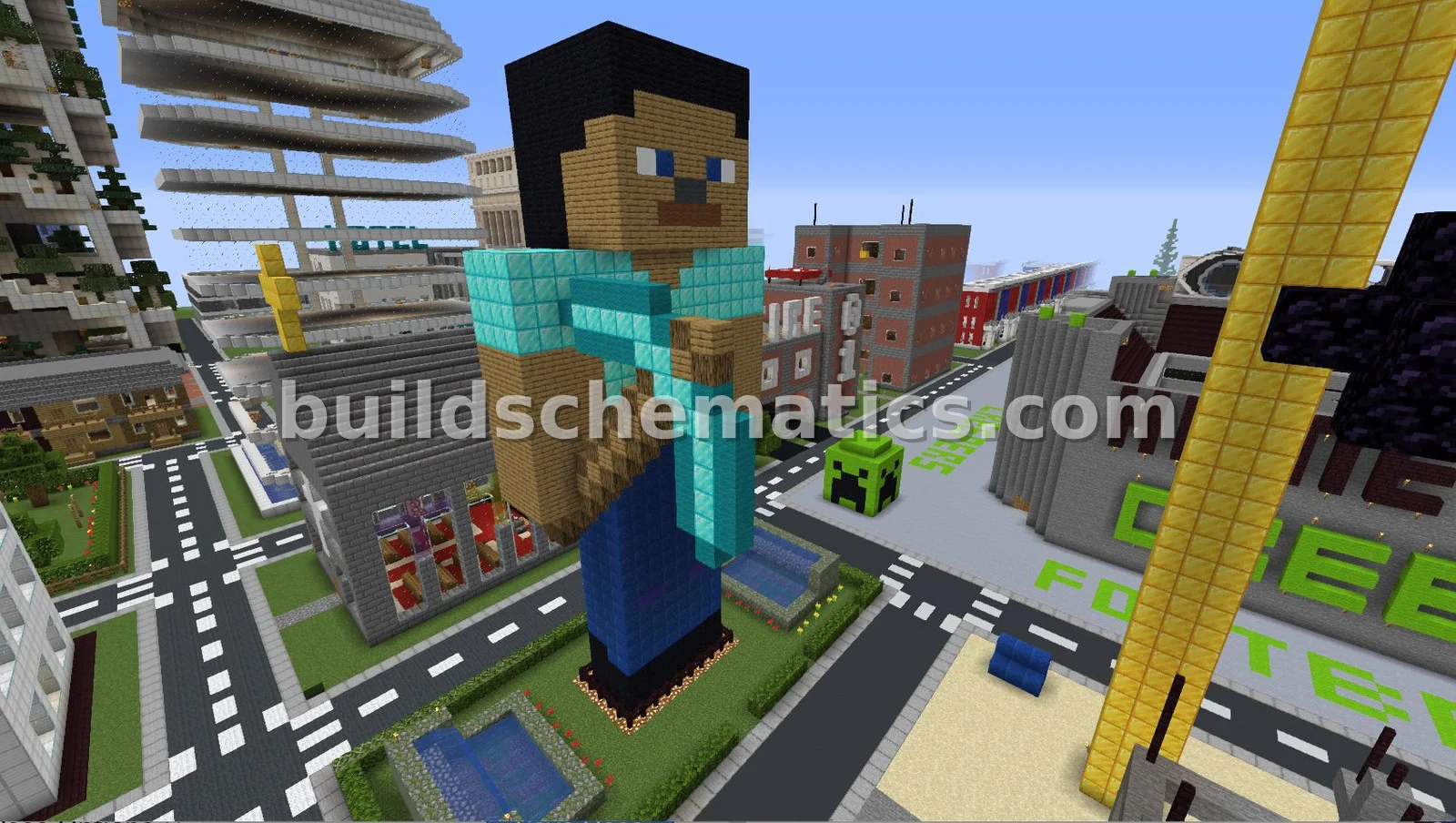 Steve Statue With Garden And Waterfalls — view 2