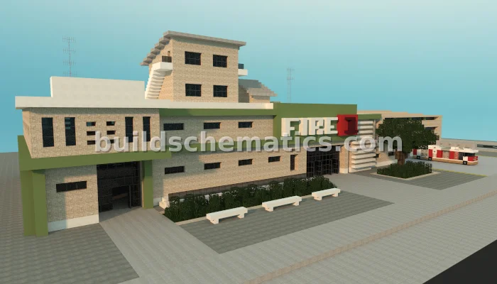Fire Station Building With Trucks