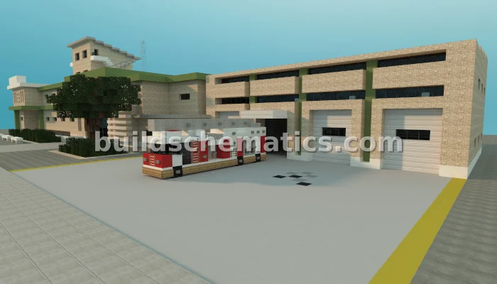 Fire Station Building With Trucks — view 2