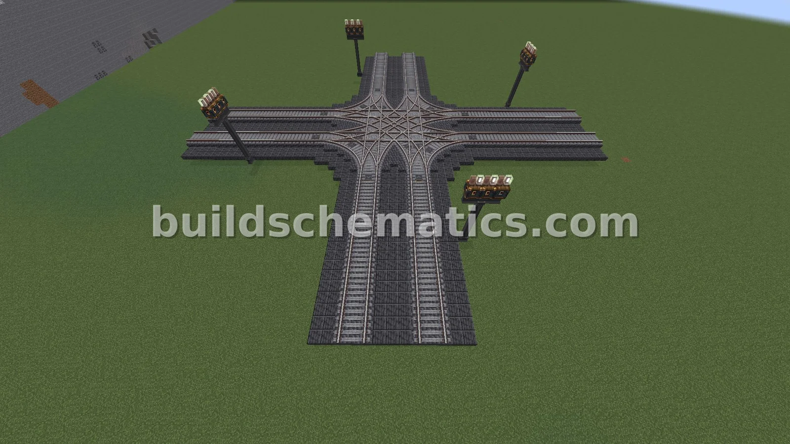 Cobbled Deepslate 4-Way Train Intersection