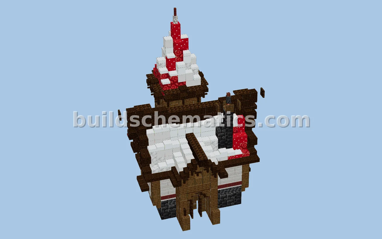 Rustic Snow Cabin Red Roof