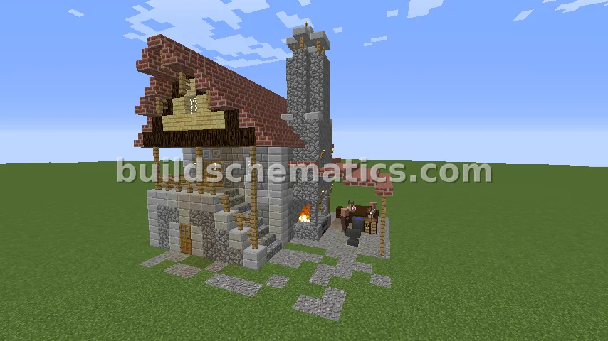 Medieval Blacksmith House With Villagers