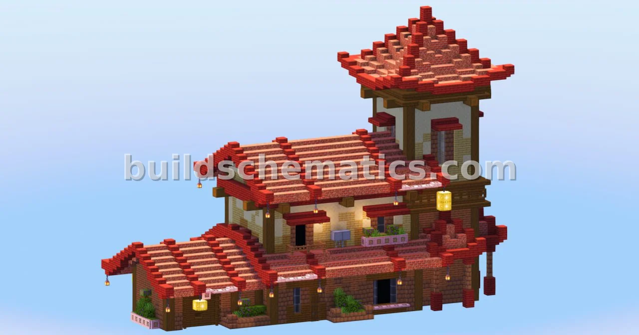 Red Japanese House 2 Minecraft Build