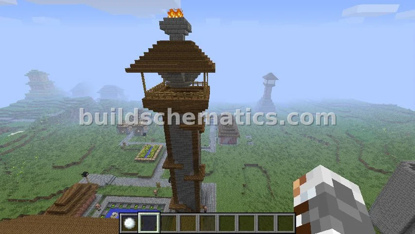 Rustic Wooden Watchtower with Fire