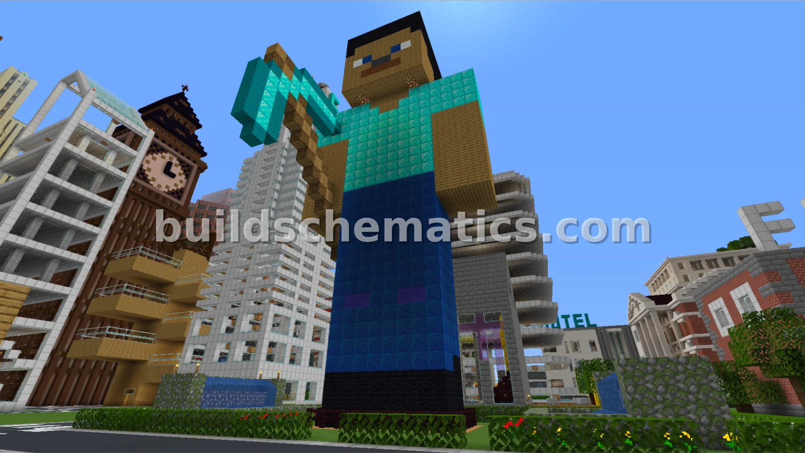 Steve Statue With Garden And Waterfalls — view 3