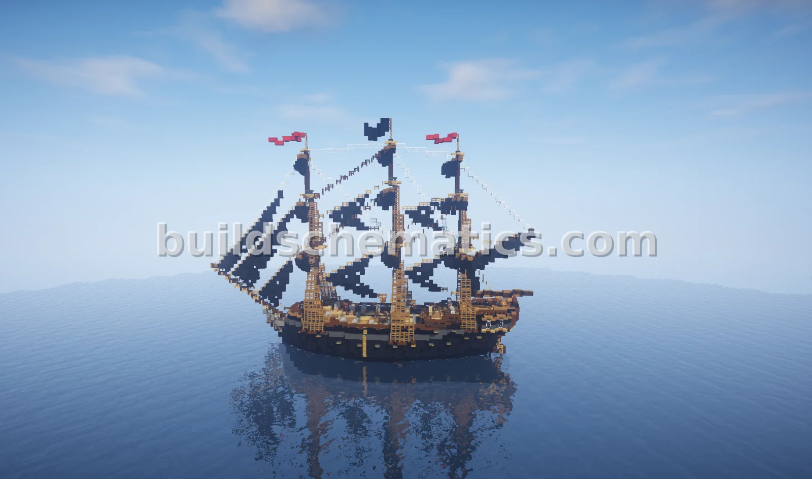 Pirate Ship With Sails Raised — view 4