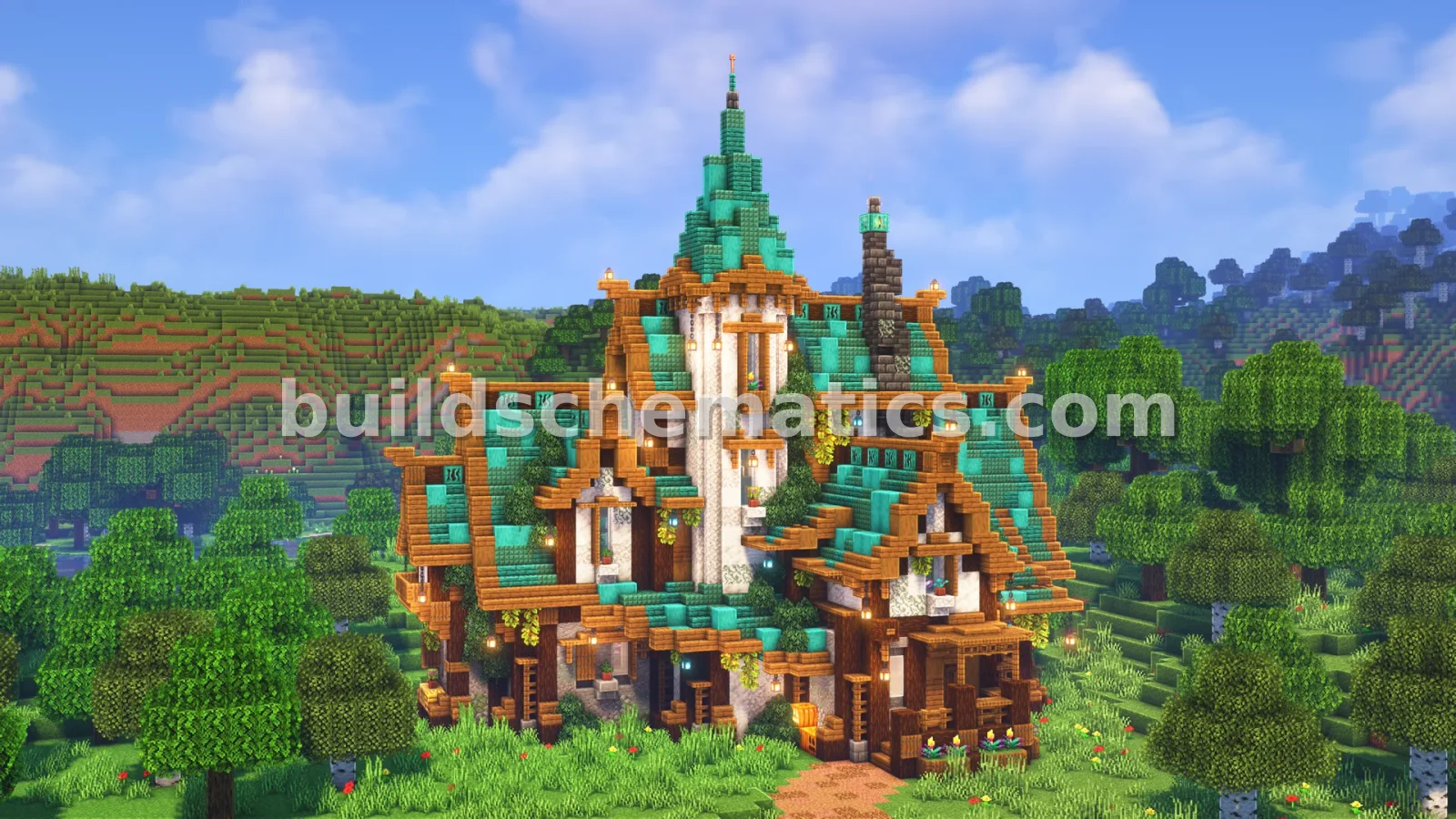 Cyan Fantasy House Minecraft Schematic