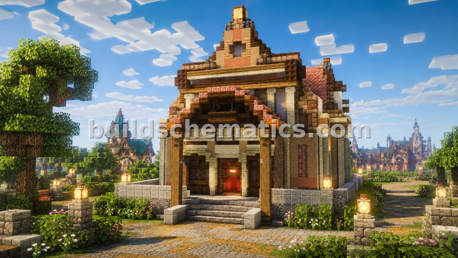 Medieval Town Bank with Central Tower and Courtyard